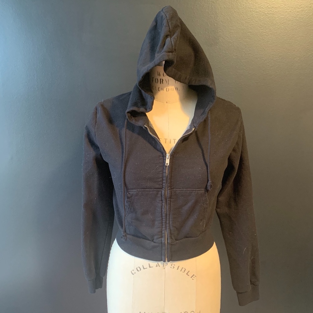 Brandy Melville Black Crop Zip Hoodie